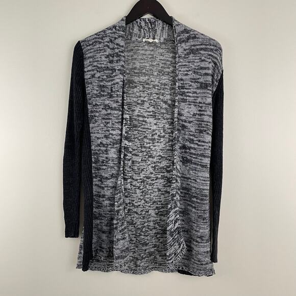 Eileen Fisher Sweaters - Eileen Fisher White And Black 100% Linen Knit Open Front Drape Cardigan Size XS